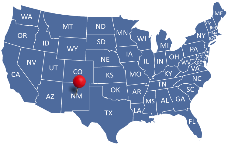 United States Map with Albuquerque Pinpointed